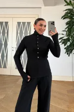 Dik Yaka Fitilli Uzun Kollu Bluz