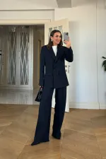 Kruvaze Çizgili Blazer Ceket Pantolon Kadın Takım Kruvaze Çizgili Blazer Ceket Pantolon Kadın Takım
