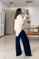 Balıkçı Yaka Asimetrik Triko Kadın Kazak