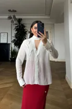 V-Neck Scarf Detailed Chiffon Blouse