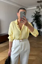 Pileli Keten Kadın Pantolon