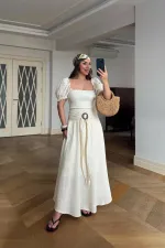 Beli Lastikli Müslin Midi Etek