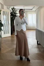 V Yaka Fitilli Uzun Kollu Bluz