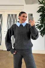 Gömlek Yaka Triko Kadın Kazak