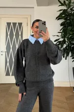 Gömlek Yaka Triko Kadın Kazak