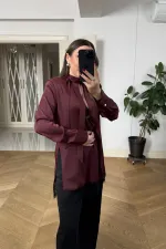 Chemisier à manches longues et col mandarin orné de dentelle