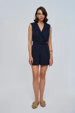 Kruvaze Yaka Kısa Kadın Tulum