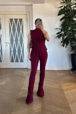 Asimetrik Kesim Bluz Pantolon Takım