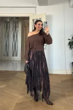 Kayık Yaka Uzun Kollu Bluz