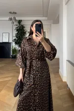 Leopar Desenli Gömlek Elbise