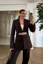 Kemerli Blazer Ceket Pantolon Kadın Takım