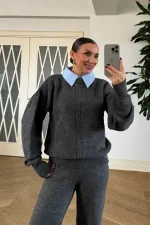 Gömlek Yaka Triko Kadın Kazak