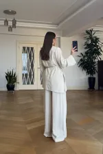 Pleated Detail Blouse and Pants Set Pleated Detail Blouse and Pants Set