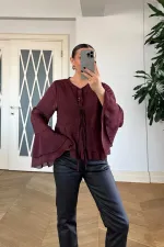 Yakası Bağlamalı Şifon Bluz