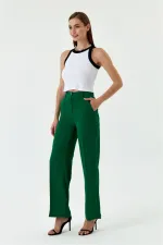 Yırtmaç Detaylı Bol Paça Kadın Pantolon