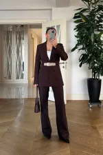 Kemerli Blazer Ceket Pantolon Kadın Takım