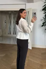 Kruvaze Yaka Uzun Kollu Bluz