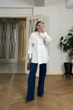 Kruvaze Kemerli Uzun Kollu Bluz