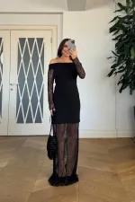 Madonna Yaka Dantel Detaylı Elbise