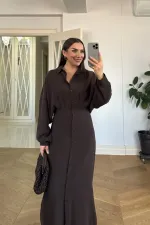 Kuşak Detaylı Uzun Kollu Gömlek Elbise