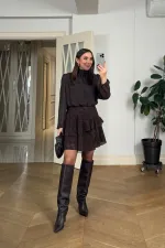 Pile Detaylı Şifon Mini Elbise