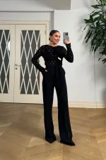 Transparan Uzun Kollu Şal Yaka Bluz