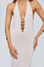 Boyundan Geçmeli Triko Uzun Elbise