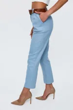 Beli Lastikli Kemerli Gabardin Kadın Pantolon