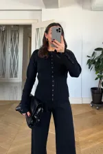 Bisiklet Yaka Çıtçıt Detaylı Triko Takım