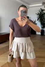 Ön Arka V Kısa Kollu Kadın Tişört