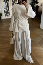 Pleated Detail Blouse and Pants Set Pleated Detail Blouse and Pants Set