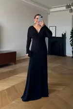 Büzgülü Uzun Kollu Uzun Elbise