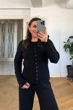 Bisiklet Yaka Çıtçıt Detaylı Triko Takım