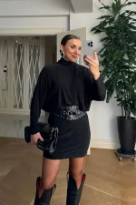 Yarasa Kol Kemerli Mini Elbise