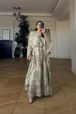 Shawl Patterned Batwing Sleeve Long Dress Shawl Patterned Batwing Sleeve Long Dress