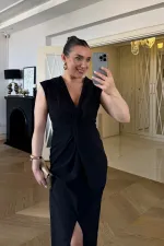 Düğüm Detaylı Sıfır Kol Midi Elbise