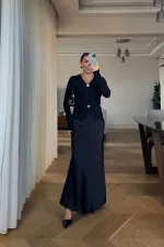 Beli Lastikli Uzun Saten Etek