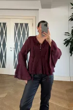 Yakası Bağlamalı Şifon Bluz