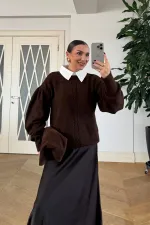 Gömlek Yaka Triko Kadın Kazak