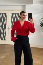 Blouse with V-neck and Sleeve Details