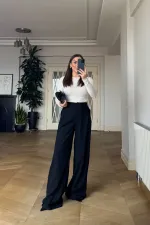 Taşlı Şerit Detaylı Palazzo Kadın Pantolon