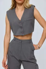 Düğmeli Crop Kadın Yelek