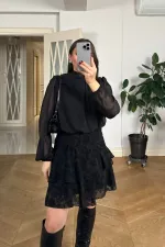 Pile Detaylı Şifon Mini Elbise