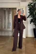 Düz Kesim Pileli Kadın Pantolon