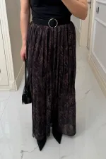 Desenli Uzun Şifon Etek