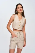 Keten Yelek Şort Kadın Takım