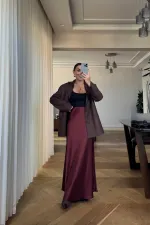 Beli Lastikli Uzun Saten Etek