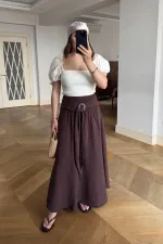 Beli Lastikli Müslin Midi Etek Beli Lastikli Müslin Midi Etek