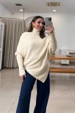 Balıkçı Yaka Asimetrik Triko Kadın Kazak