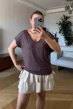 Ön Arka V Kısa Kollu Kadın Tişört